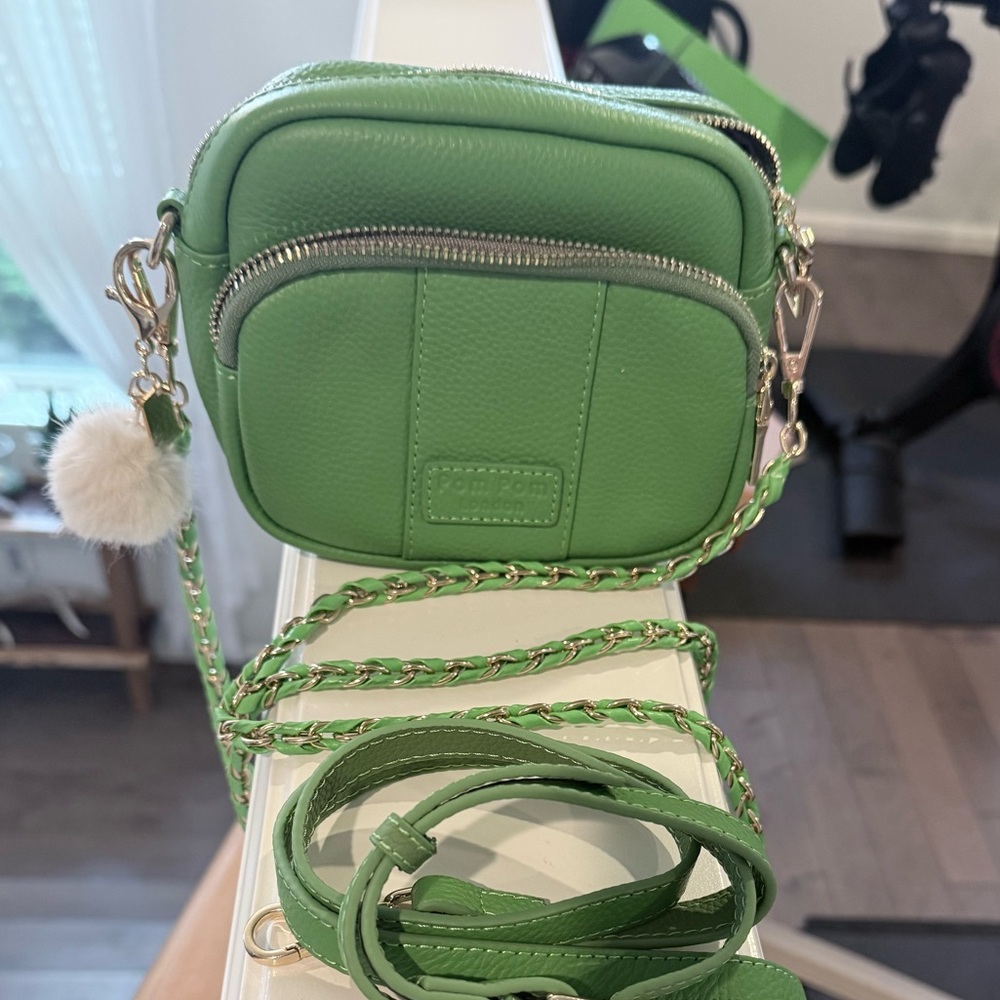 Pom Pom London Green Leather Crossbody Bag